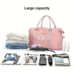 Letter Patch Solid Carry on Bag Portable Handle Zipper Travel Storage Handbag