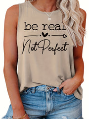  Casual Tank Top Women's Plus Slogan Print Round Neck Tank