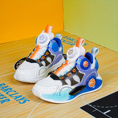 Boy's Block Basketball Shoes Rotating Buckle Non Slip Sneakers