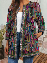 Casual Long Sleeve Allover Print Coat