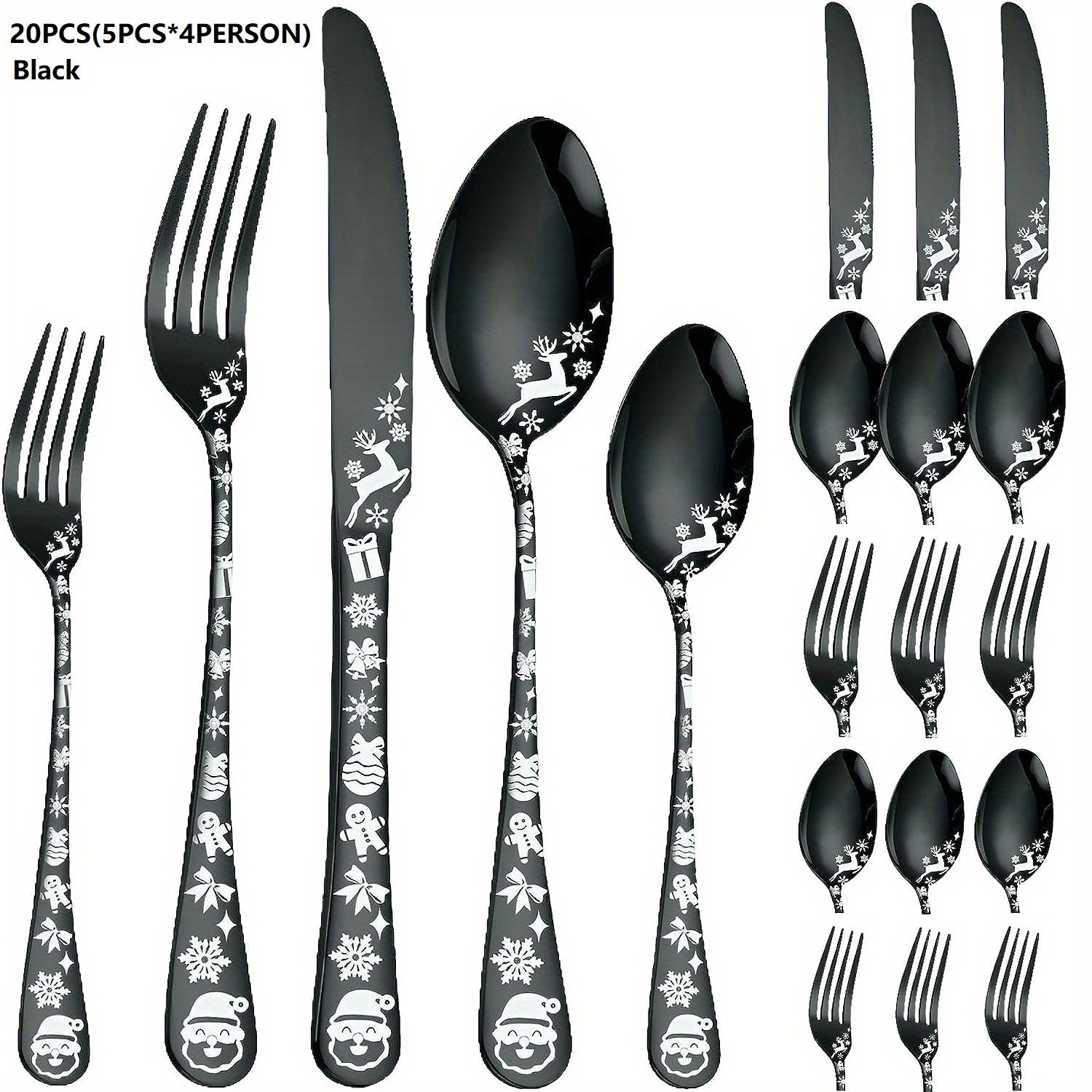 20pcs Christmas Style Silverycolored Stainless Steel Tableware Set