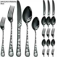 20pcs Christmas Style Silverycolored Stainless Steel Tableware Set
