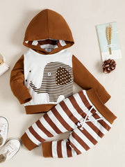 2pcs Baby Boys Elephant Hoodie & Striped Pants Set