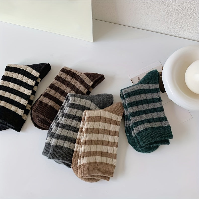 5 Pairs Striped Crew Socks Comfy & Breathable Women's Stockings