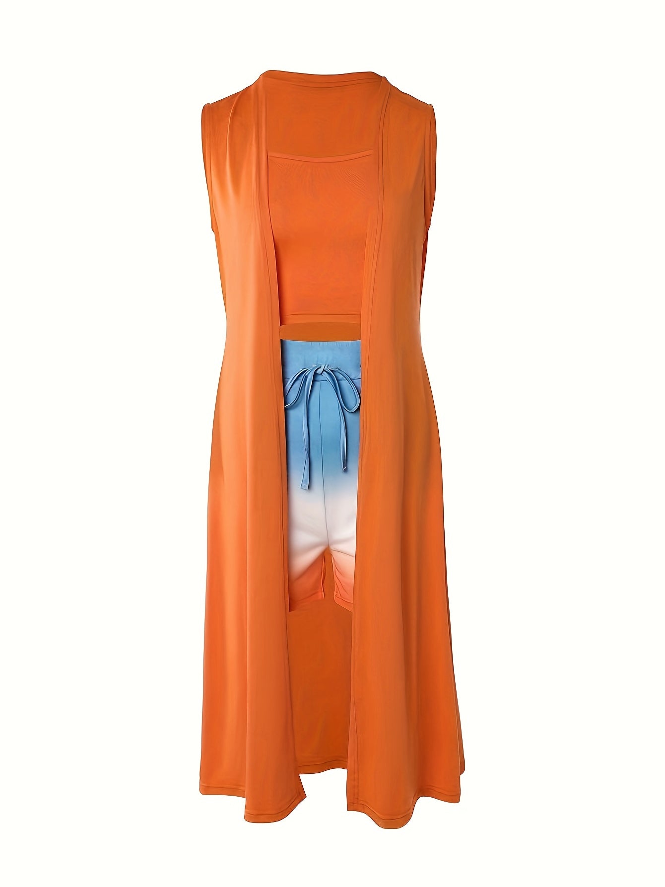 Spring & Summer 3pc Set: Sleeveless Coat, Cami Top, Drawstring Shorts