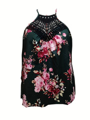  Floral Print Lace Halter Neck Tank Top