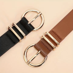 Vintage Golden Buckle Belt Solid Casual PU Belt for Women