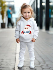 Santa Print Hoodies Jogger Set for Kids, Christmas Outfit