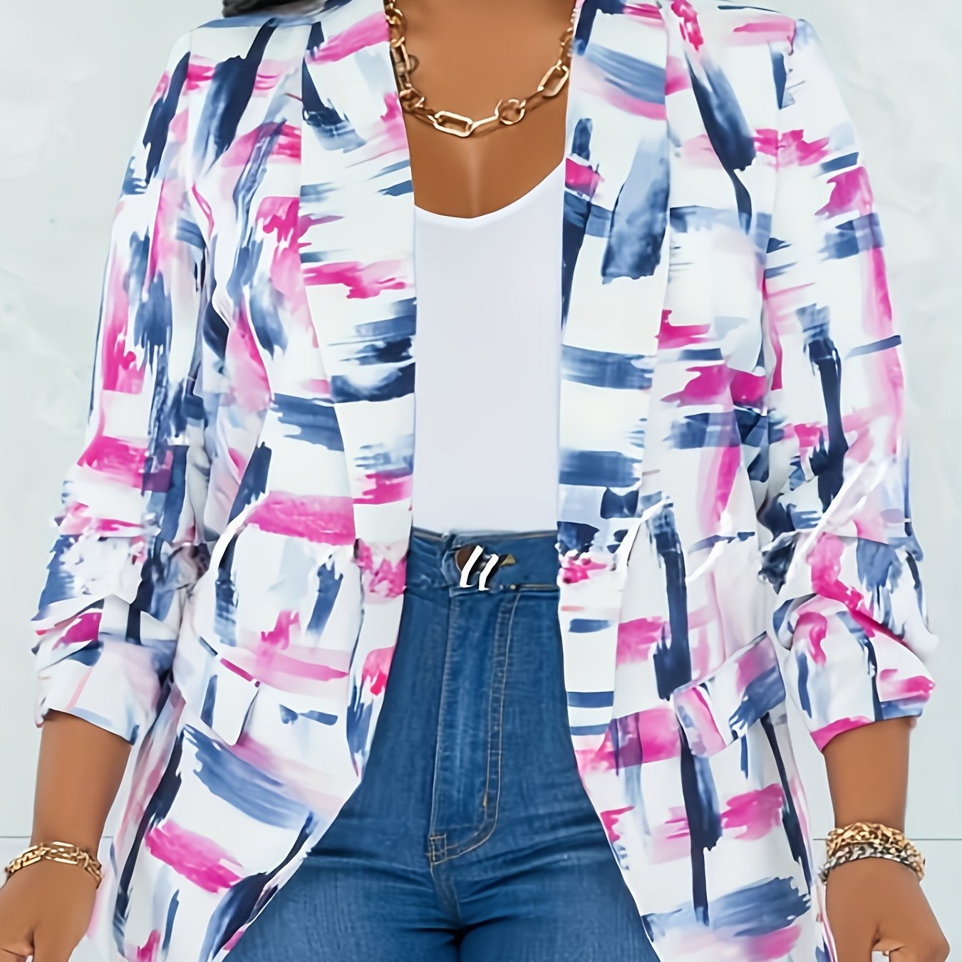  Tie Dye Long Sleeve Shawl Collar Blazer