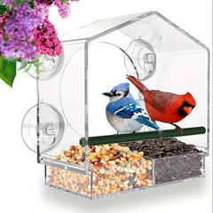 Window Bird Feeder Acrylic Bird House Detachable Food Tray Easy Install