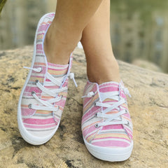 Women's Striped Canvas Low Top Sneakers Lightweight Outdoor Shoes