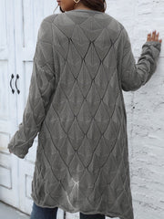  Hollow Out Open Front Long Sleeve Knit Cardigan Sweater