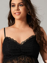  Lace Semi Sheer Cami Midi Dress Women's Plus Sexy Stretch Dress