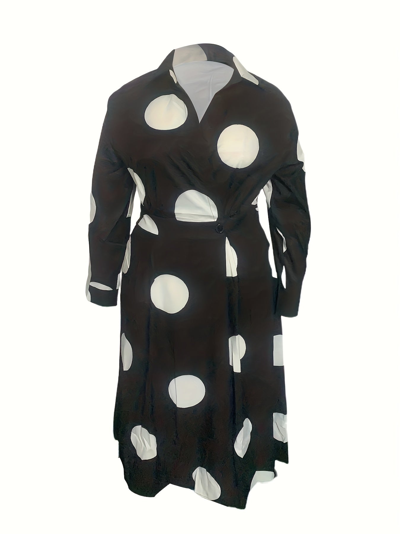  Women's Dot Print Long Sleeve Maxi Shirt Dress