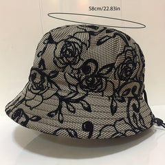 Vintage Rose Embroidery Bucket Hat Solid Short Brim Basin Hat UV Protection