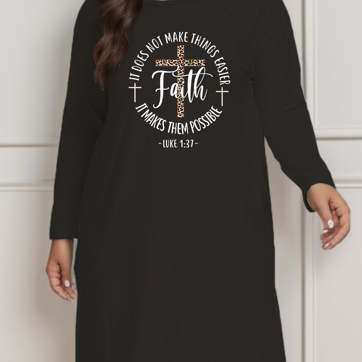  Leopard Print Long Sleeve Lounge Dress