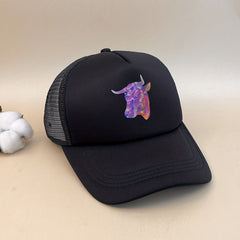 Bull Head Print Trucker Hat Hip Hop Mesh Baseball Cap