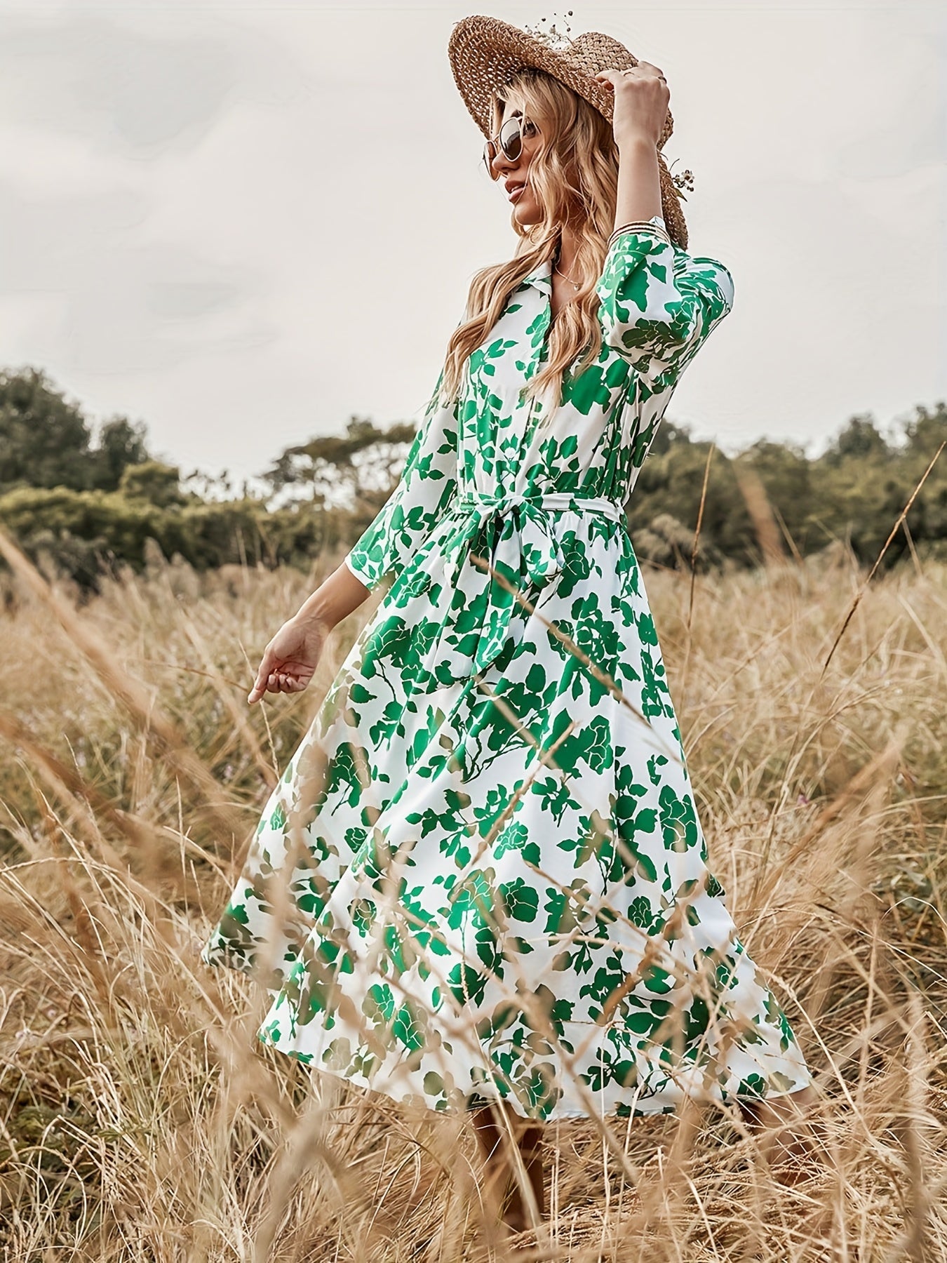  Floral Print Maxi Dress with Belt
