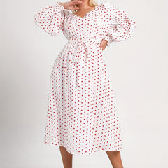  Boho Dress Polka Dot Sweetheart Neck Dress
