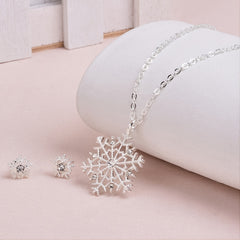 3pcs Silver Snowflake Necklace & Earrings Set