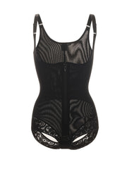 Lace Trim Zipper Body Shaper Tummy Control Slimmer Bodysuit