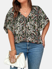  Allover Print Flutter Sleeve V Neck Blouse