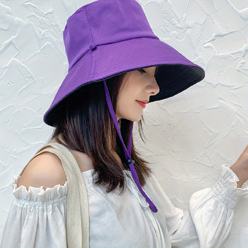 Reversible Double Sun Hat Wide Brim Bucket Hat UV Protection Sunscreen