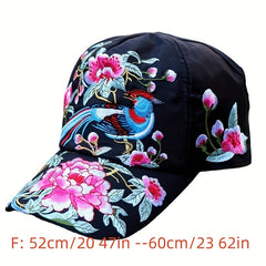 Bird Embroidery Backless Baseball Cap Boho Ponytail Sun Hat