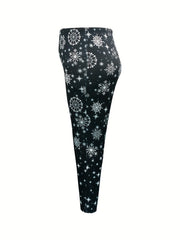  Glitter Snowflake Print High Rise Leggings