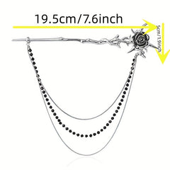 Metal Flower Hairpin With Chain Tassel Rose Hair Pin Back Head Hair Stick