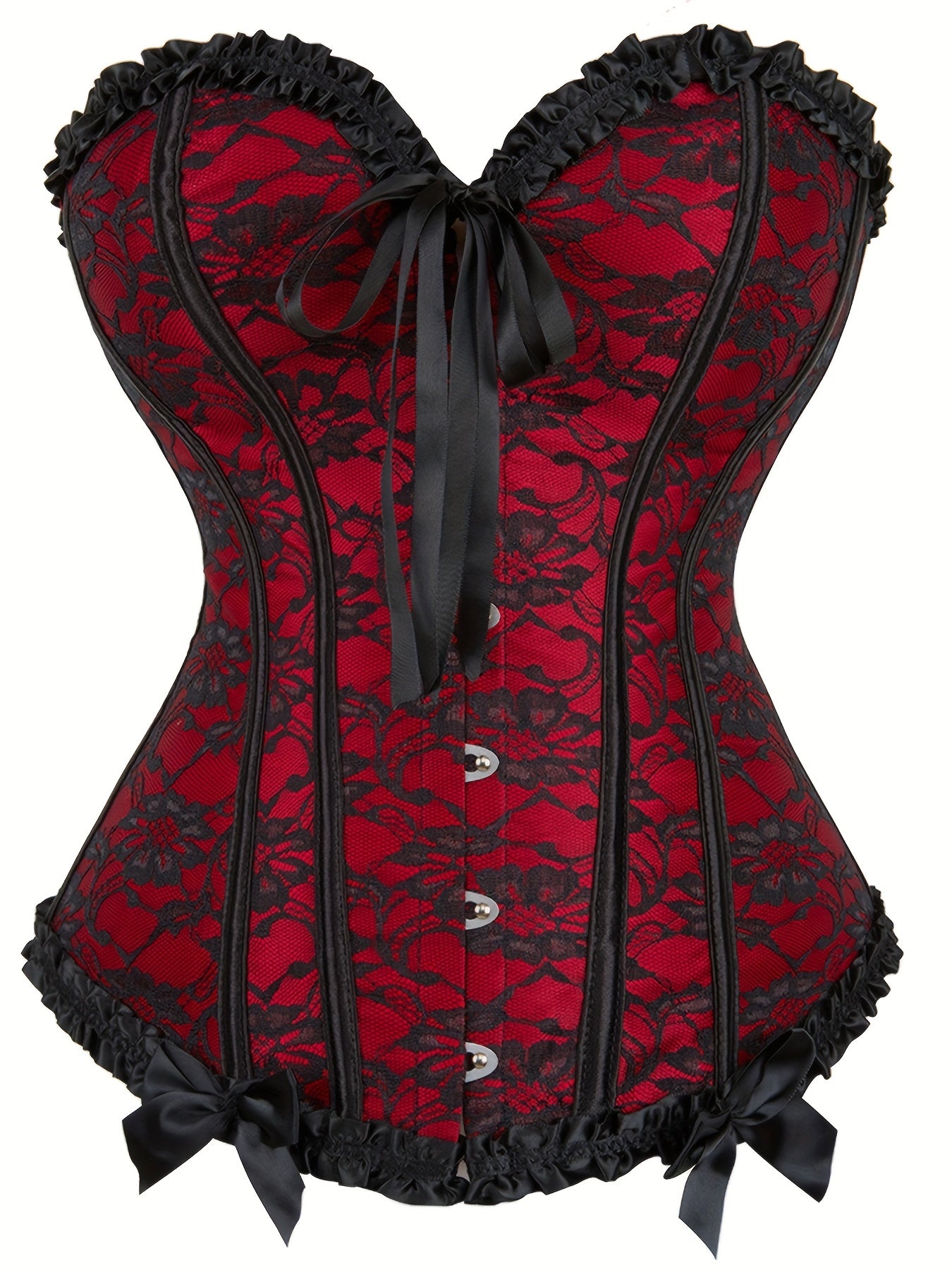 Floral Lace Trim Gothic Corset Waist Cincher Bustier Top