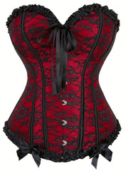 Floral Lace Trim Gothic Corset Waist Cincher Bustier Top