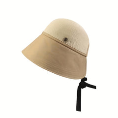 Block Stitching Sun Hat Crochet Straw Hat UV Protection Bucket Hat