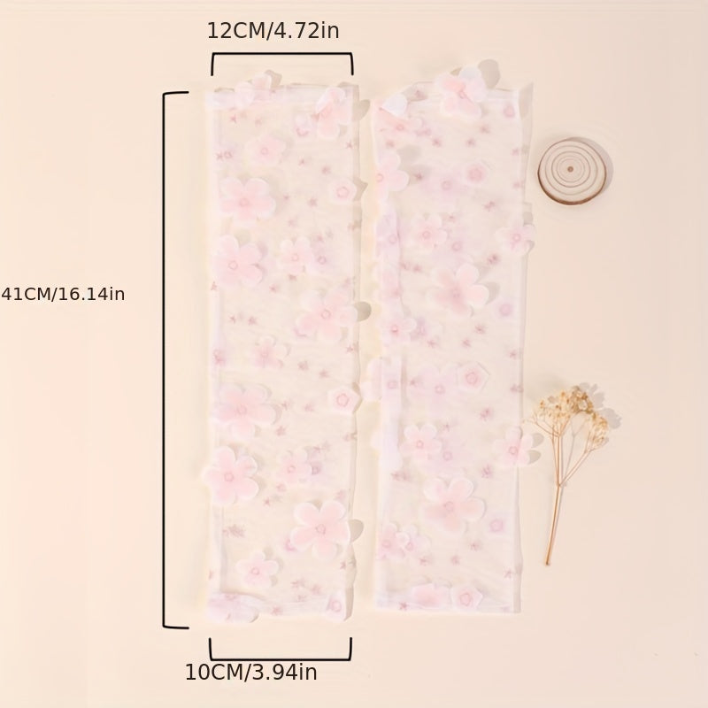 Pink Lace Mesh Sleeve Lightweight Long Arm Sunscreen Sleeve