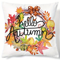 Autumn Pumpkin Maple Leaf Wreath Digital Print Throw Pillow Cover