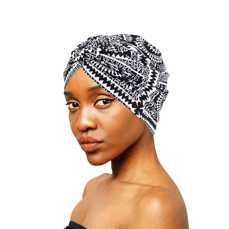 Geometric Print Turban Cap Head Wrap for Women