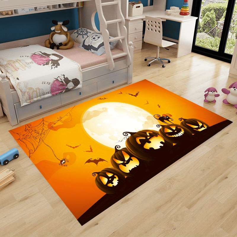 Pumpkin Lantern Print Area Rug Halloween Themed Floor Mat