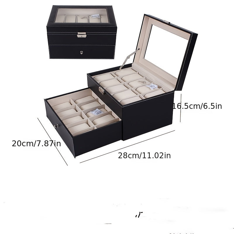 1pc PU Leather 20 Bit Watch Storage Box Watch Box