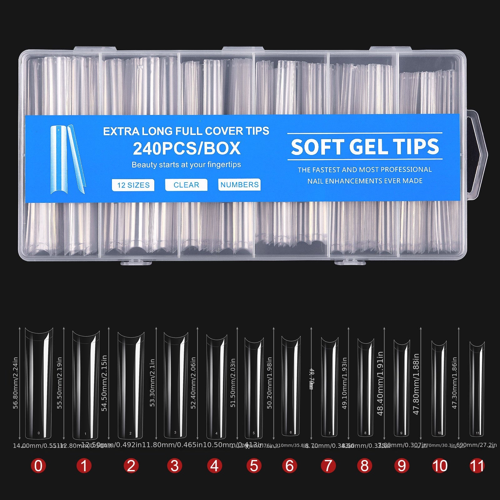 240Pcs C Curve Nail Tips Clear False Nail Tips for Gel Acrylic Press On Nails