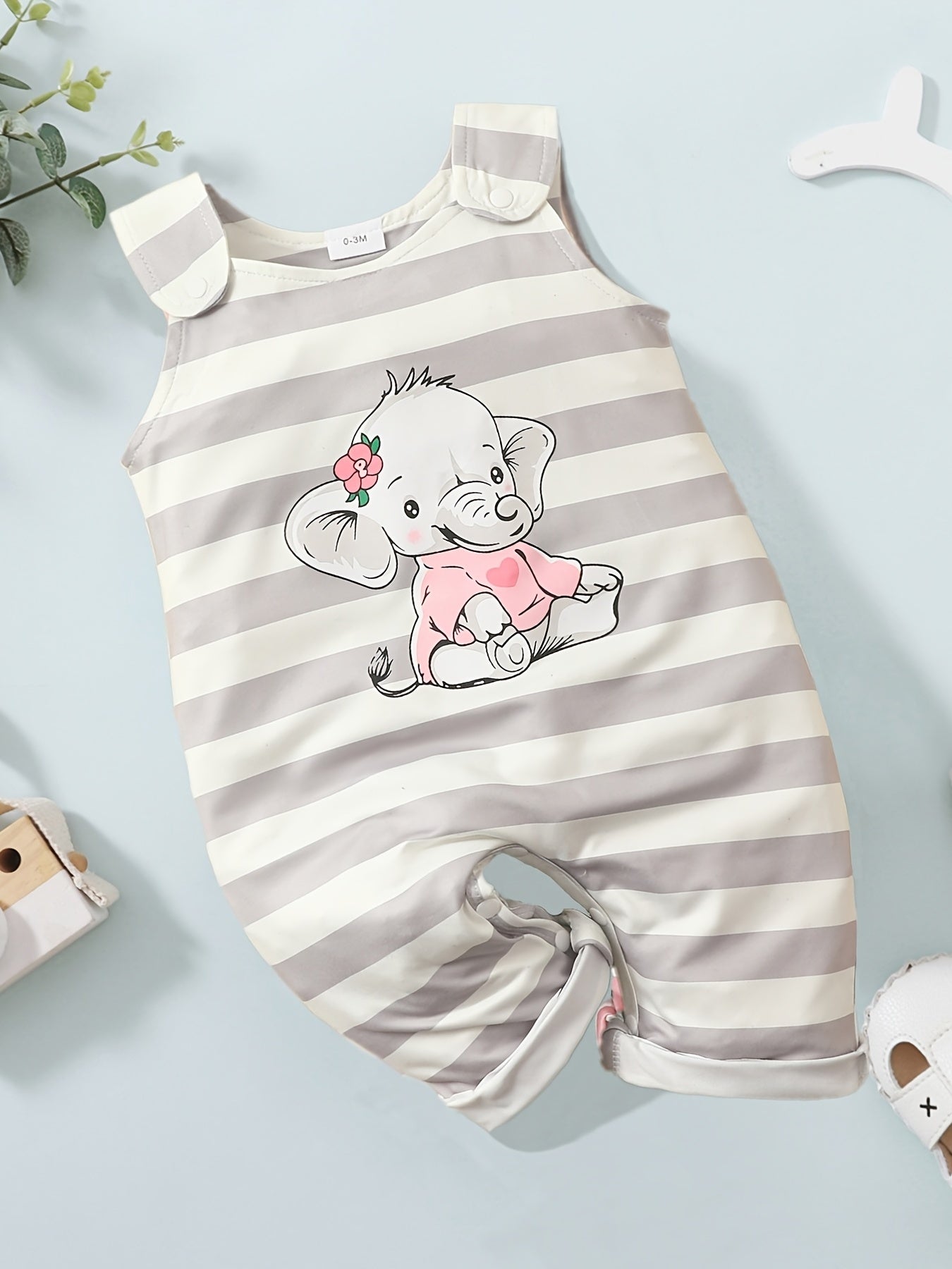 Baby Girls Striped Elephant Romper Sleeveless Soft Comfortable