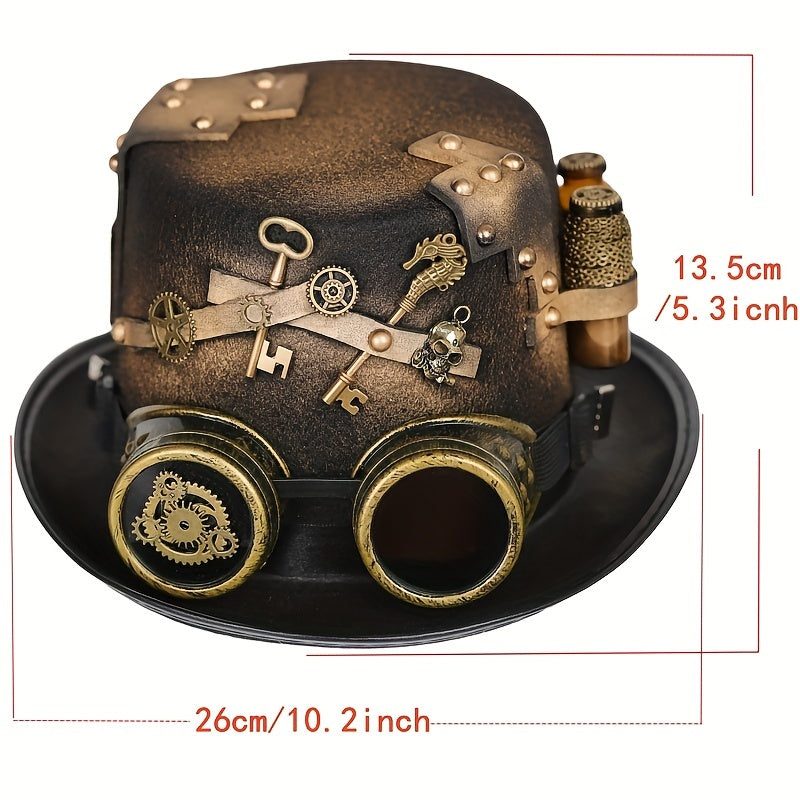 Steampunk Hat Golden Medicine Bottle Gear Key Skull Costume