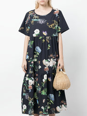 Plus Size Painting Print Smock Maxi Dress