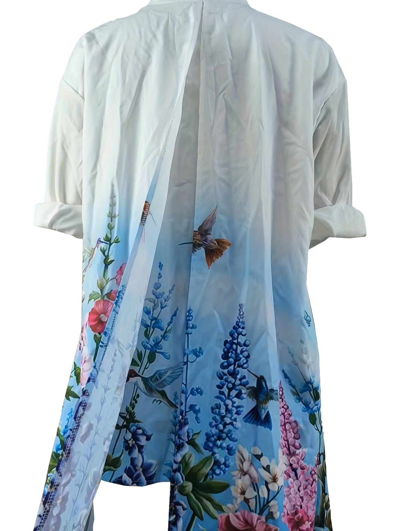  Casual Floral Print Long Sleeve Shirt Dress