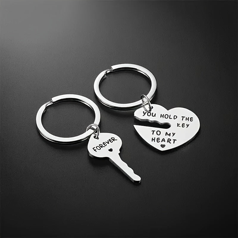 2pcs Stainless Steel Keychain Set Key To Heart Pendant Gift