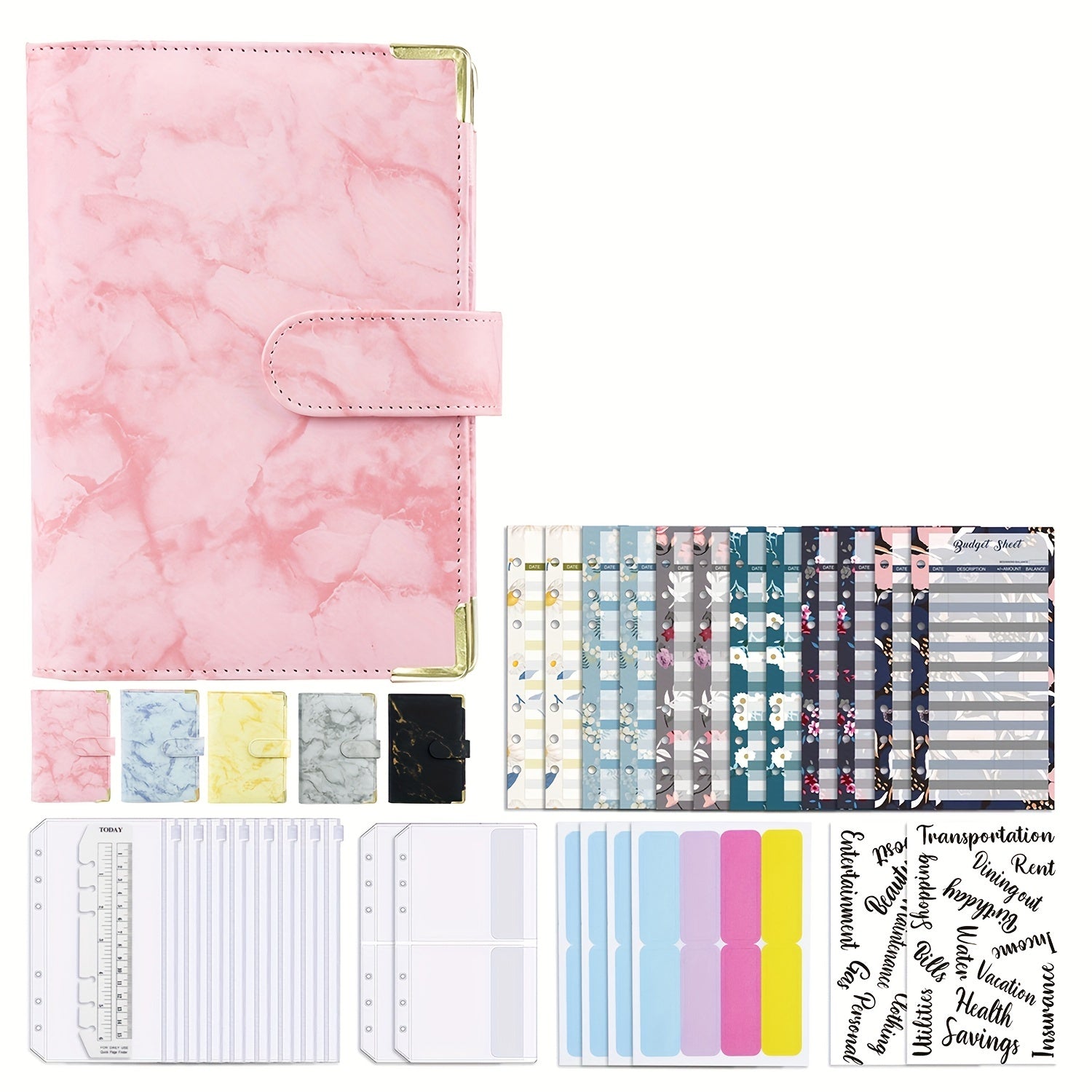 A6 Binder 6 ring Planner Marbled PU Leather Loose leaf Notepad