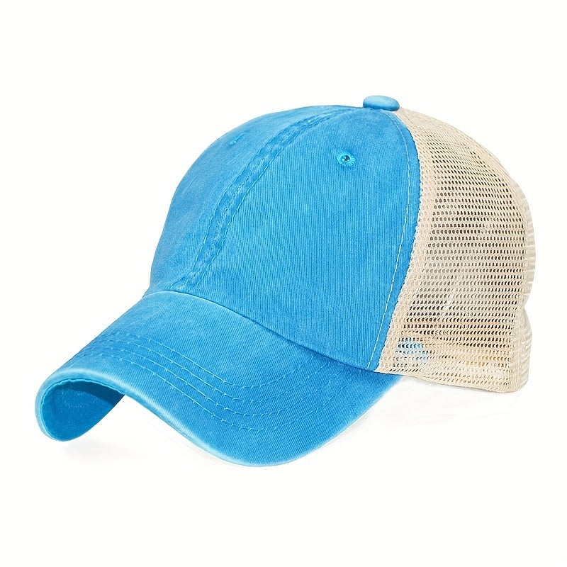 Old Washed Solid Light Plate Mesh Baseball Cap Outdoor Dad Hat