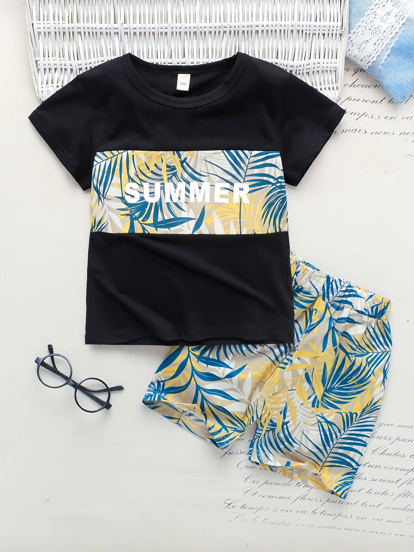 Boy Shorts Hawaiian Outfit Leaves Floral Shirt & Shorts Set