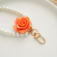 Faux Pearl Wristlet Keychain Gradient Matte Flower Key Chain
