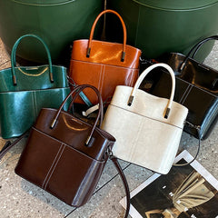 Leather Women's Casual Tote Bag Coffee Brown