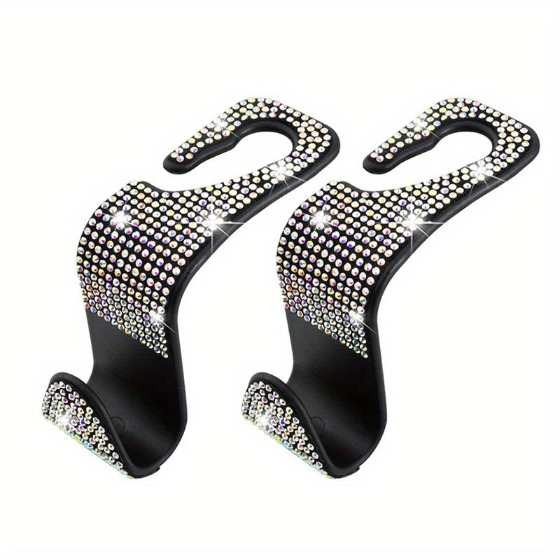 2pcs Bling Car Seat Back Hook Rhinestones Car Handbag Purse Holder